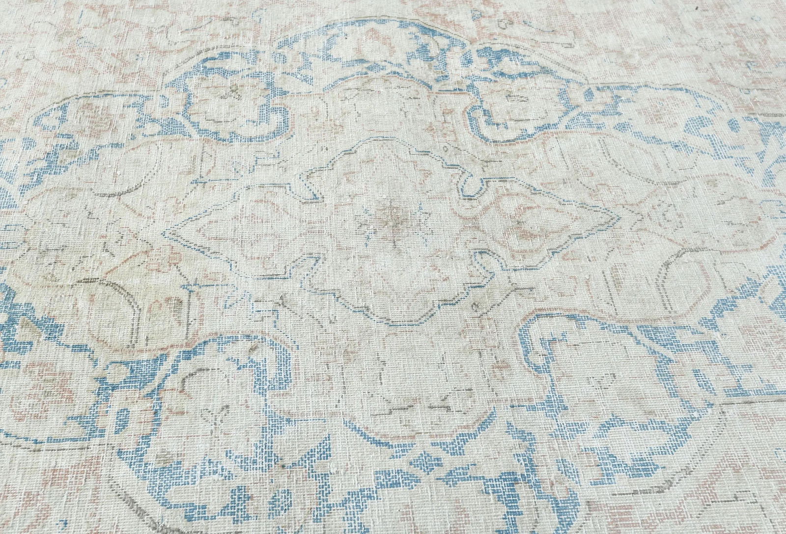 Antique Muted Beige Floral 10X13 Distressed Vintage Oriental Rug - 5