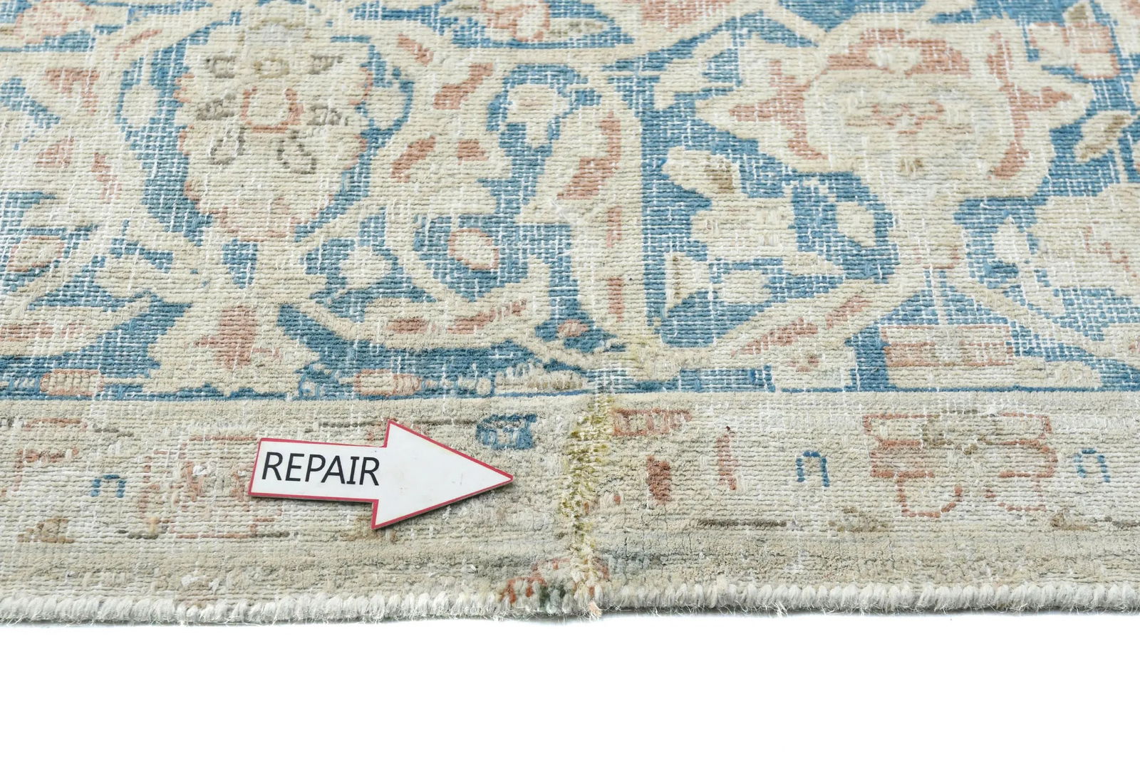 Antique Muted Beige Floral 10X13 Distressed Vintage Oriental Rug - 6