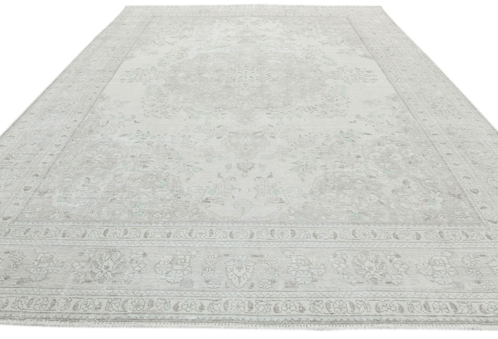 Antique Muted Beige Floral 9'8X12'4 Distressed Vintage Oriental Rug - 10