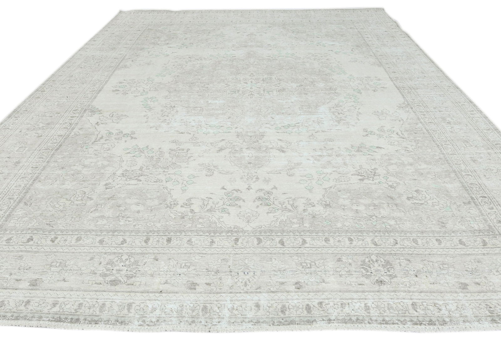 Antique Muted Beige Floral 9'8X12'4 Distressed Vintage Oriental Rug - 3