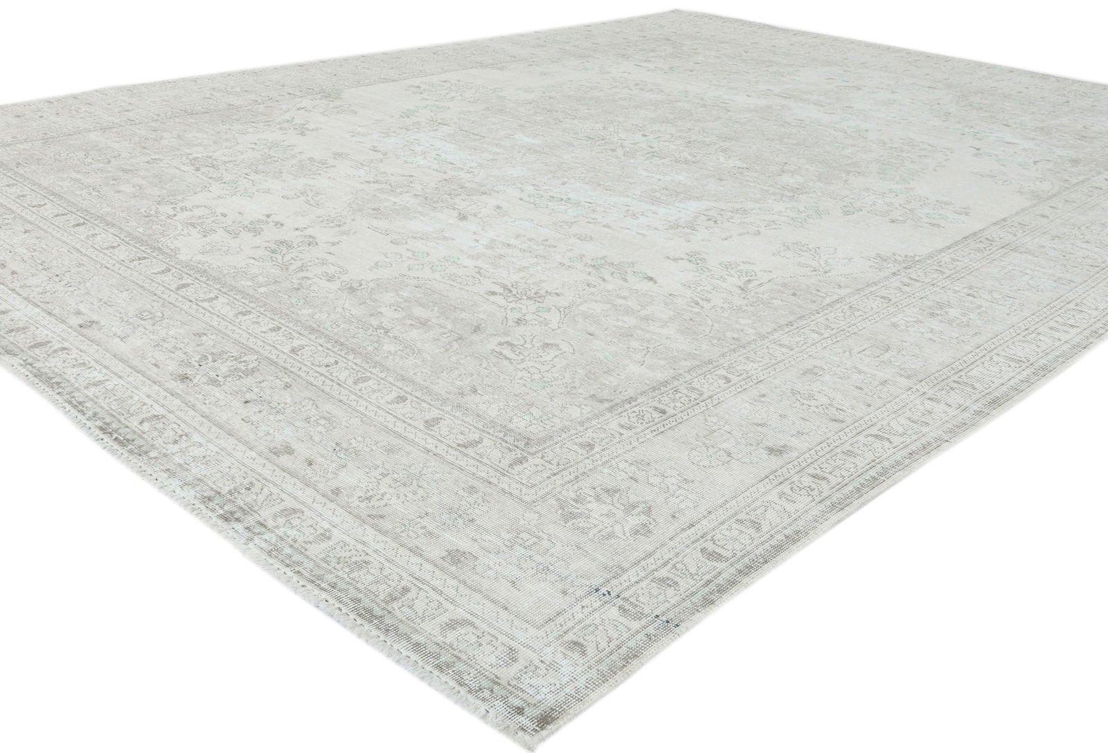 Antique Muted Beige Floral 9'8X12'4 Distressed Vintage Oriental Rug - 4