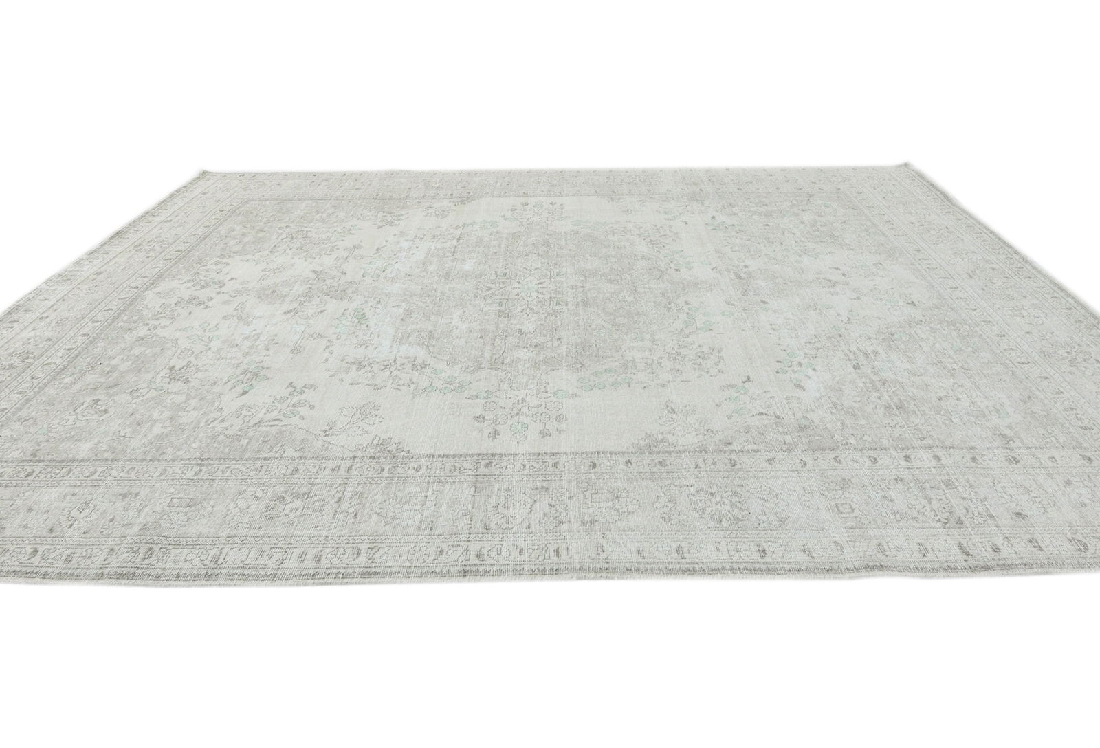 Antique Muted Beige Floral 9'8X12'4 Distressed Vintage Oriental Rug - 5