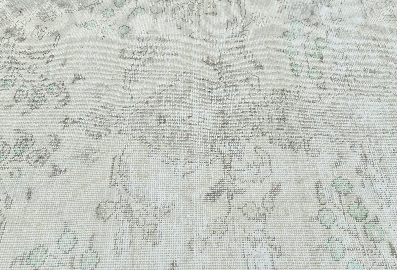 Antique Muted Beige Floral 9'8X12'4 Distressed Vintage Oriental Rug - 7