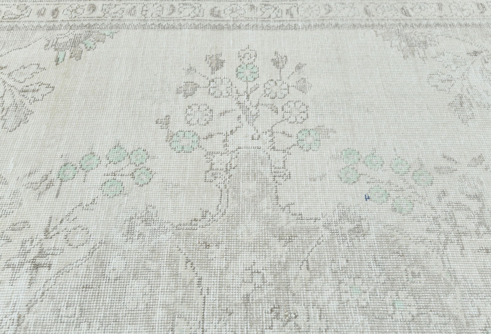 Antique Muted Beige Floral 9'8X12'4 Distressed Vintage Oriental Rug - 8