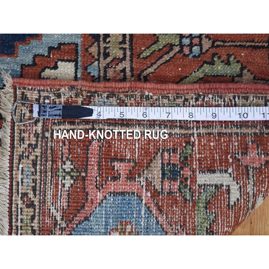 Red Antique Persian Serapi Heriz Abrash Hand Knotted Wool Rug - 7