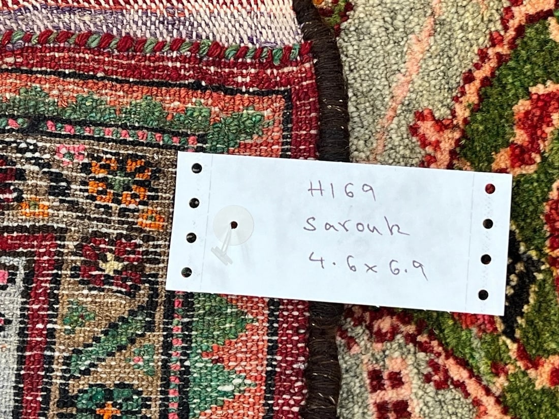 Hand-Knotted Sarouk Semi-Antique Wool Reds Blues Oriental Area Rug 4'6" x 6'9" - 10