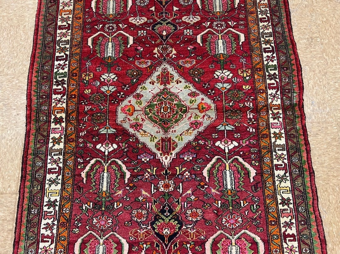 Hand-Knotted Sarouk Semi-Antique Wool Reds Blues Oriental Area Rug 4'6" x 6'9" - 3