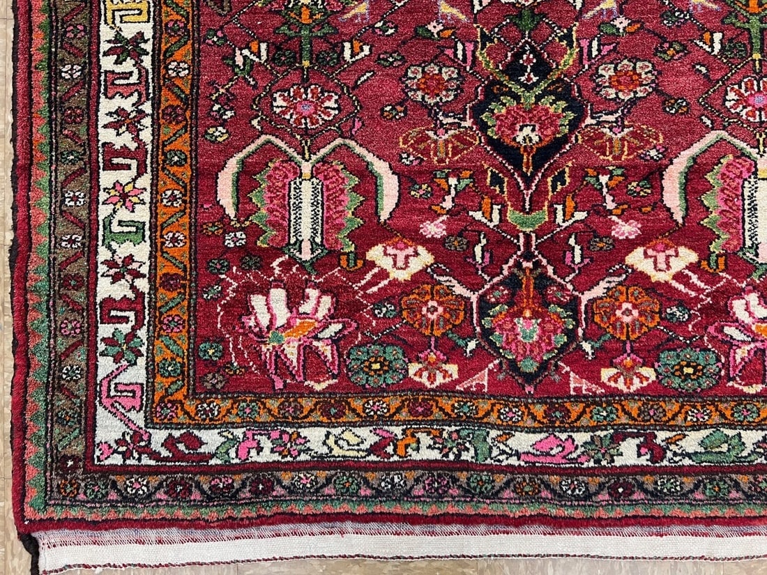 Hand-Knotted Sarouk Semi-Antique Wool Reds Blues Oriental Area Rug 4'6" x 6'9" - 9