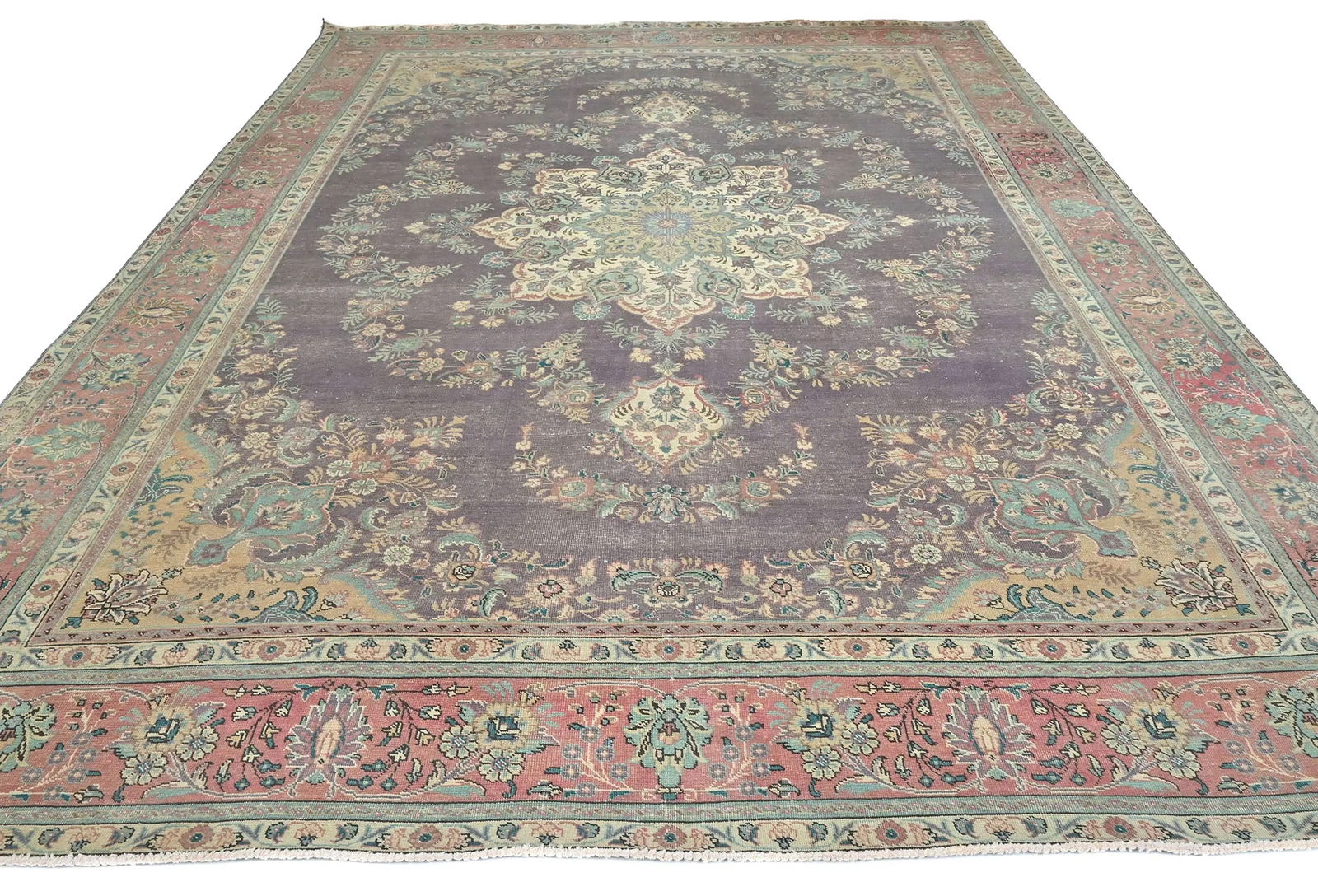 Semi Antique Muted Plum Floral 10X13 Distressed Vintage Oriental Rug - 2