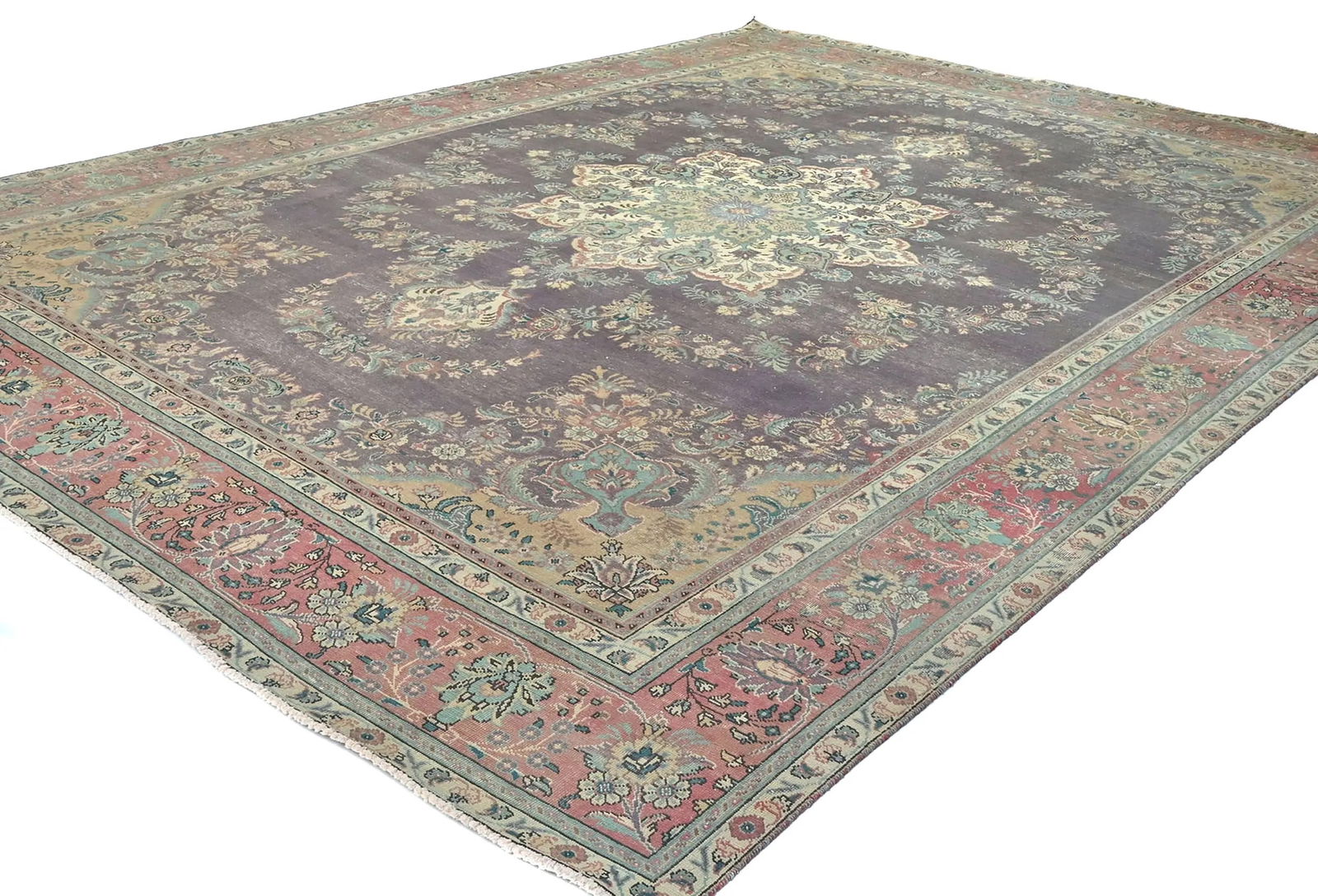 Semi Antique Muted Plum Floral 10X13 Distressed Vintage Oriental Rug - 3