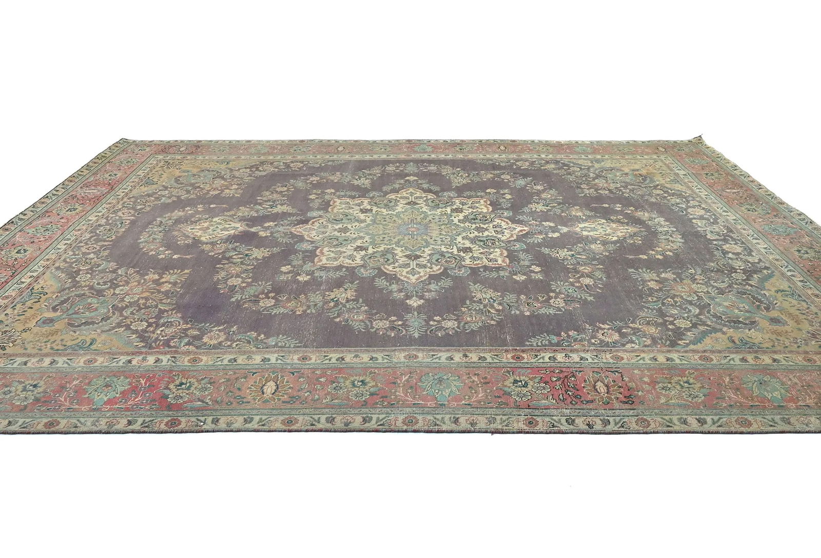 Semi Antique Muted Plum Floral 10X13 Distressed Vintage Oriental Rug - 4
