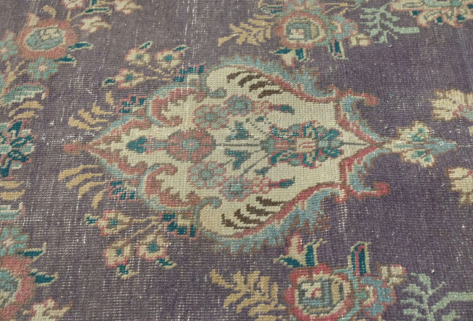 Semi Antique Muted Plum Floral 10X13 Distressed Vintage Oriental Rug - 6