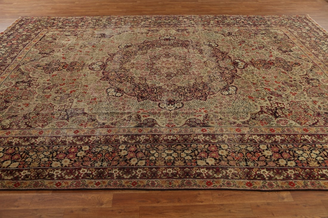 Pre-1900 Antique Vegetable Dye Kerman Lavar Persian Rug 9x13 - 15