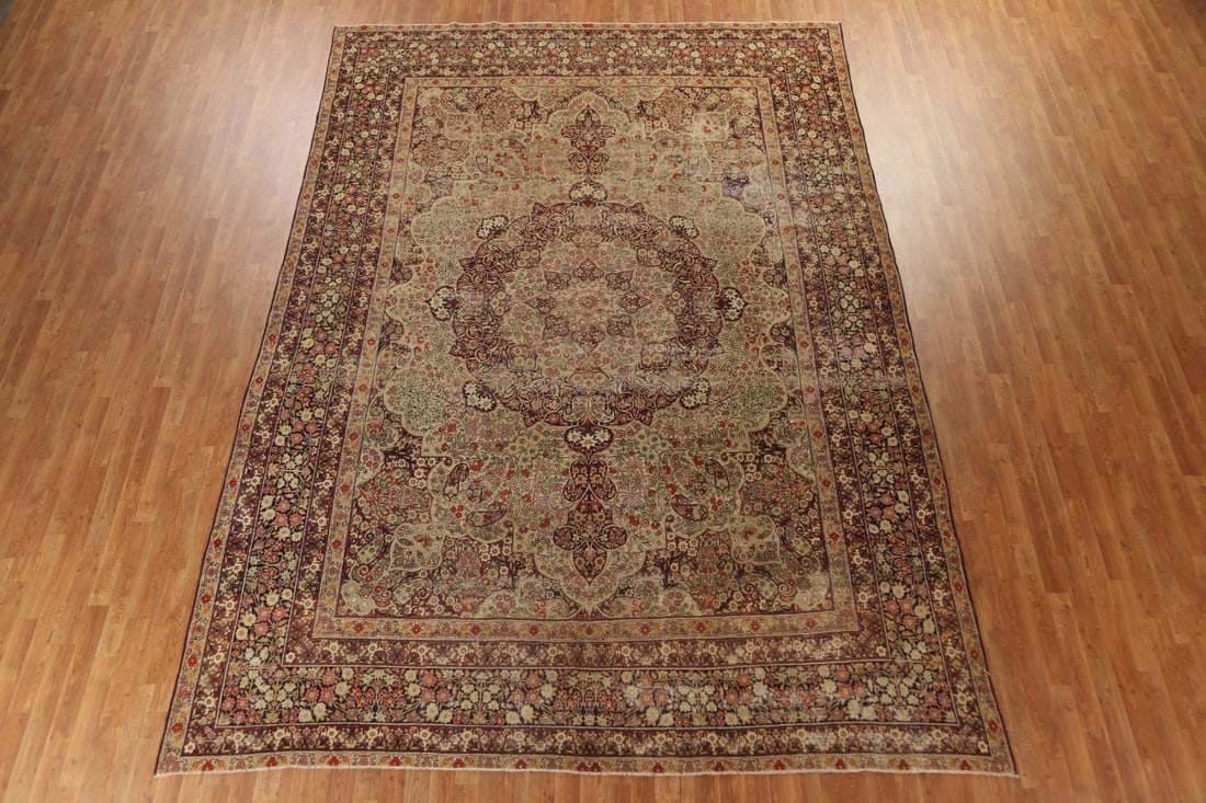 Pre-1900 Antique Vegetable Dye Kerman Lavar Persian Rug 9x13 - 16