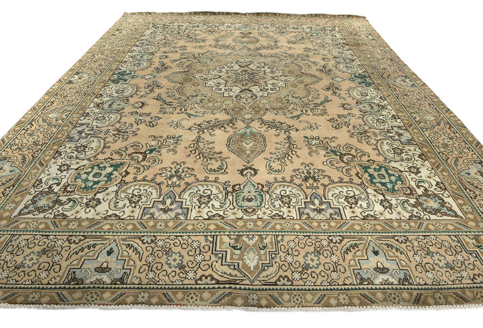 Semi Antique Muted Floral 9'8X12'5 Distressed Vintage Oriental Rug - 9