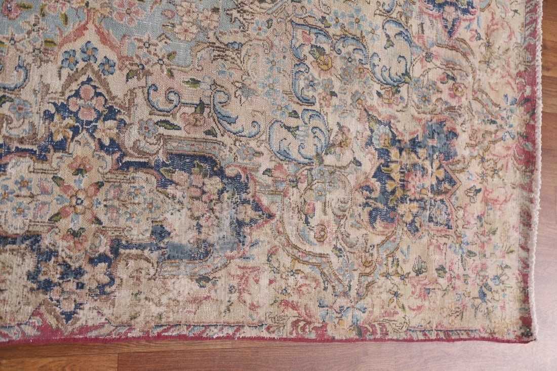 Antique Distressed Kerman Persian Wool Rug 10x12 - 16
