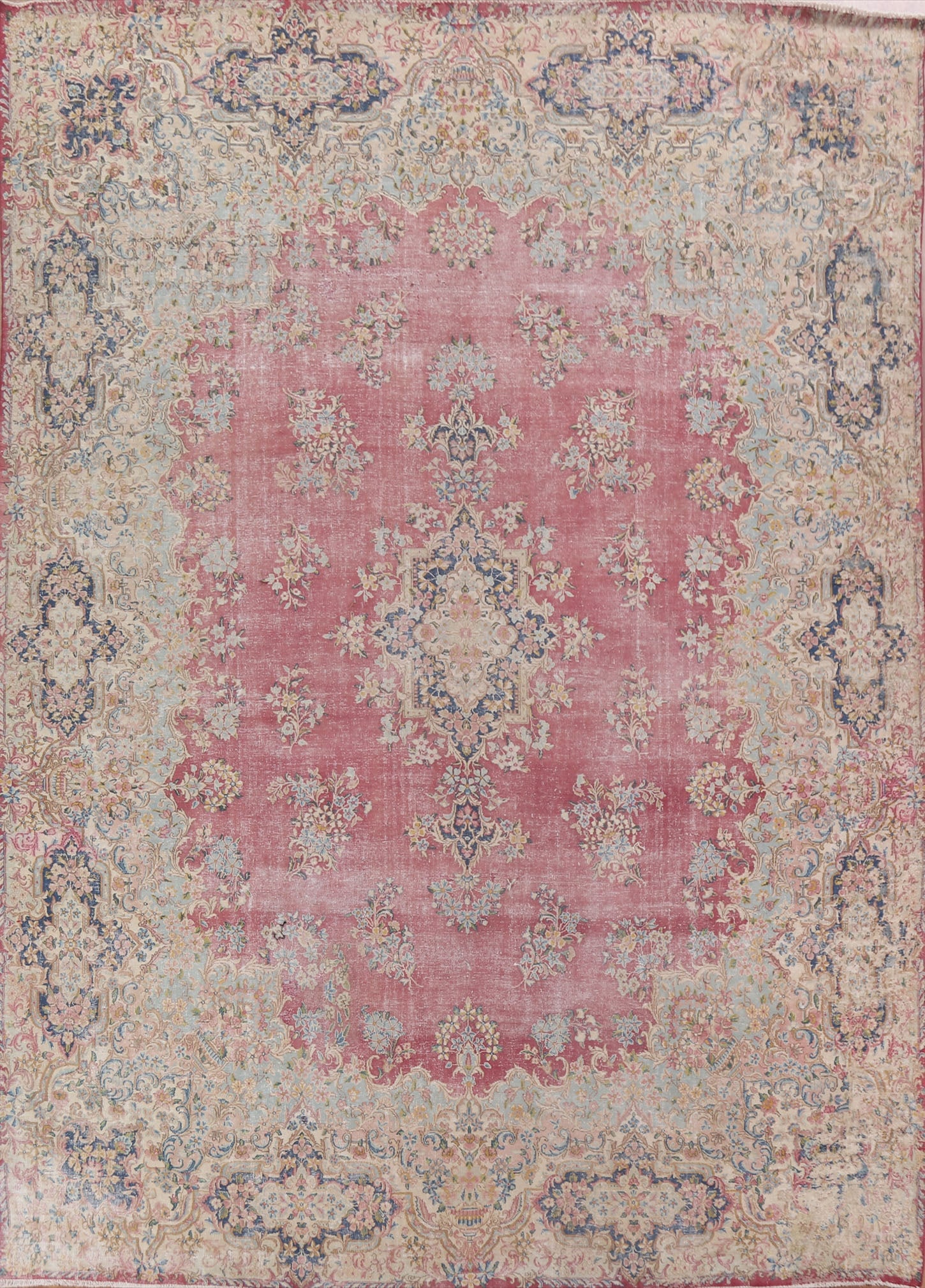 Antique Distressed Kerman Persian Wool Rug 10x12: Title:Antique Distressed Kerman Persian Wool Rug 10x12Origin:A Beautiful Genuine Iran ( Persia ) Kerman rug is Hand Knotted by skillful weavers in Iran ( Persia ) with 100% Wool Material. This rug is