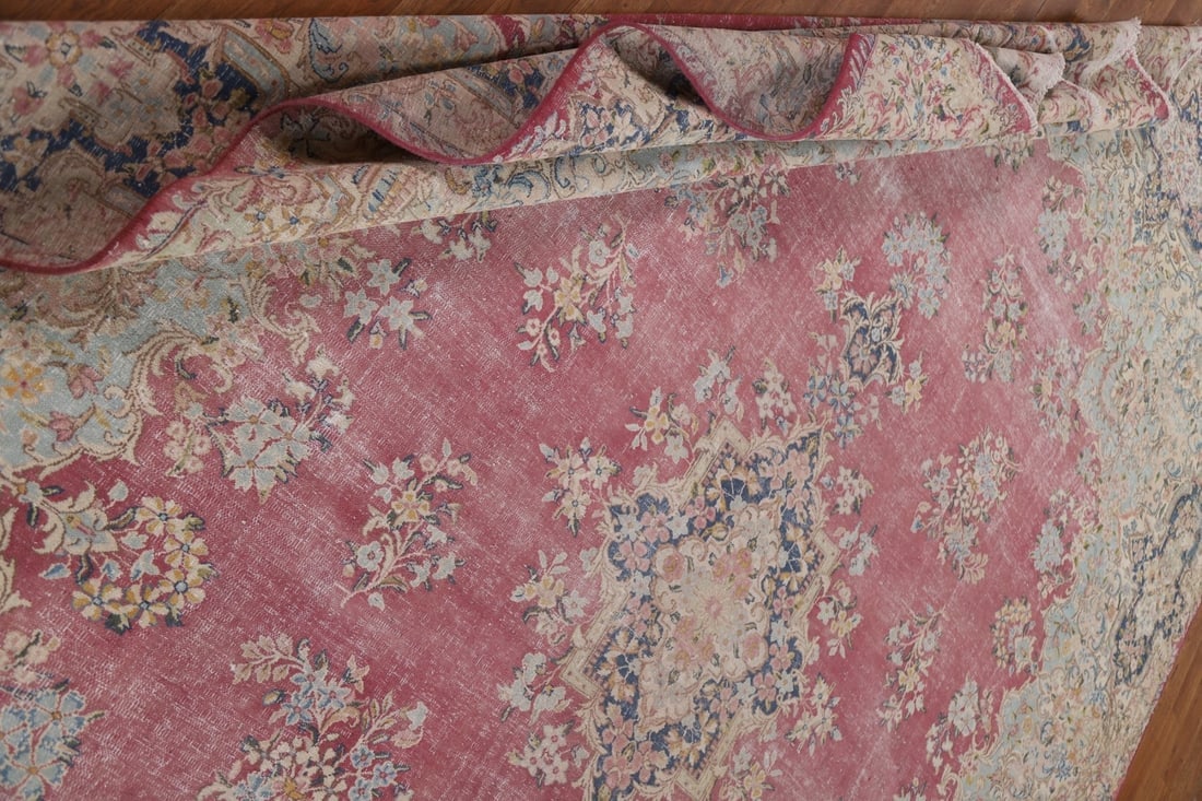 Antique Distressed Kerman Persian Wool Rug 10x12 - 20