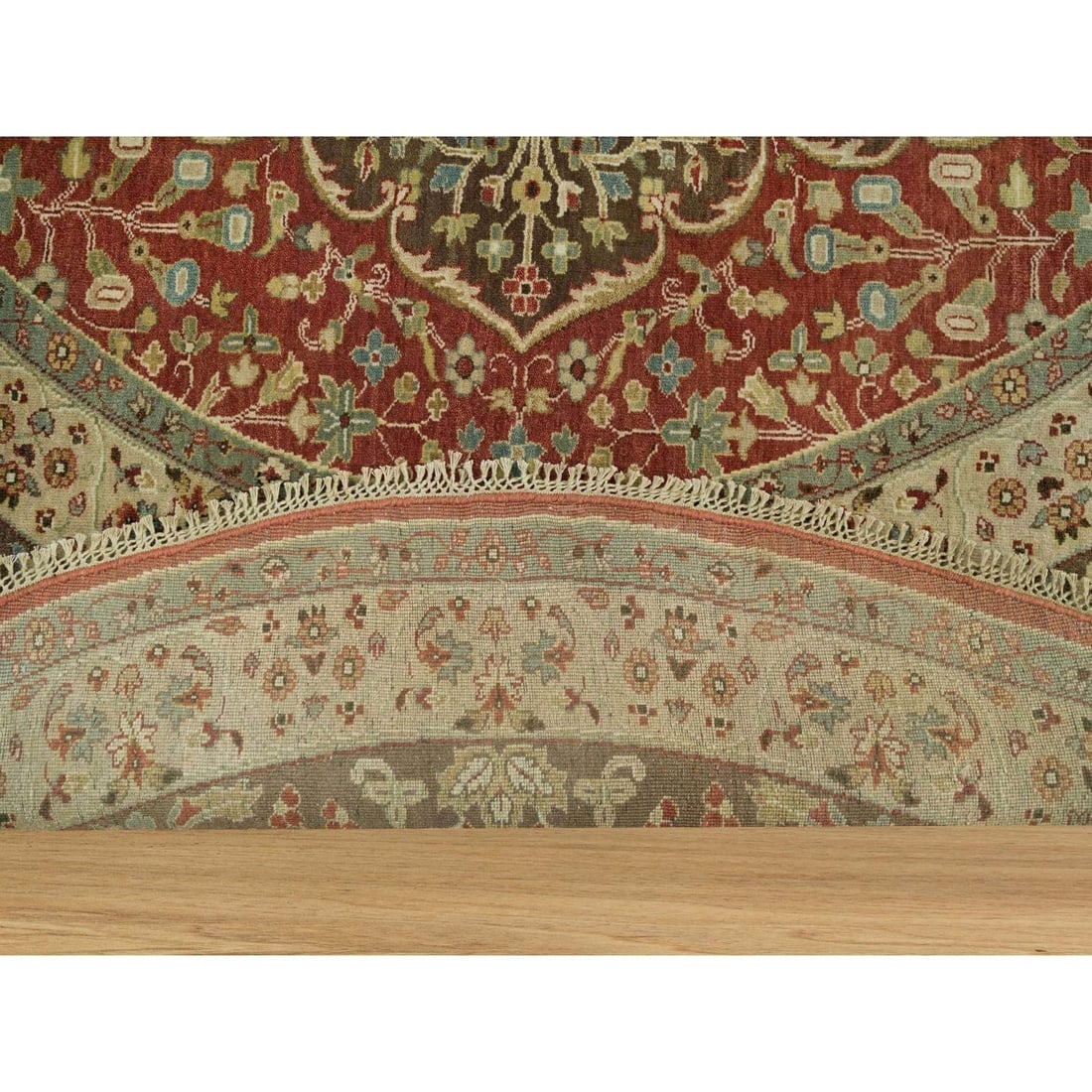 Rufous Red Hand Knotted Tebraz Antique Wool Runner Oriental Rug - 4