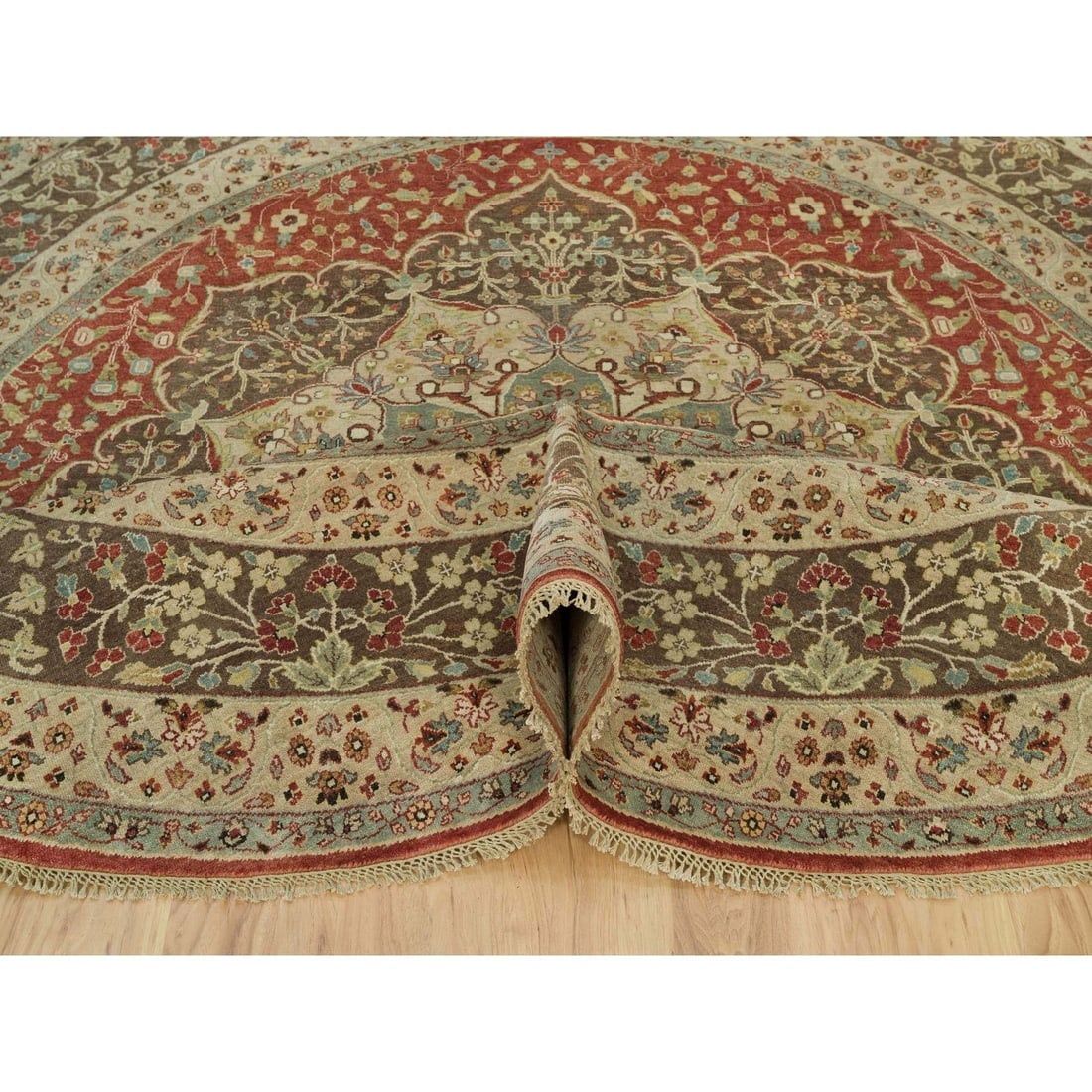Rufous Red Hand Knotted Tebraz Antique Wool Runner Oriental Rug - 5