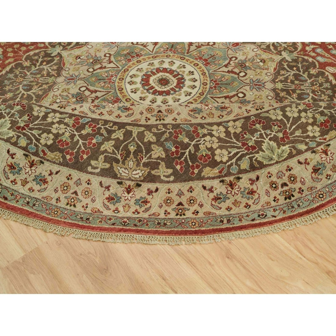 Rufous Red Hand Knotted Tebraz Antique Wool Runner Oriental Rug - 6