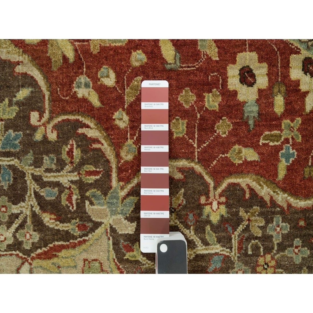 Rufous Red Hand Knotted Tebraz Antique Wool Runner Oriental Rug - 7