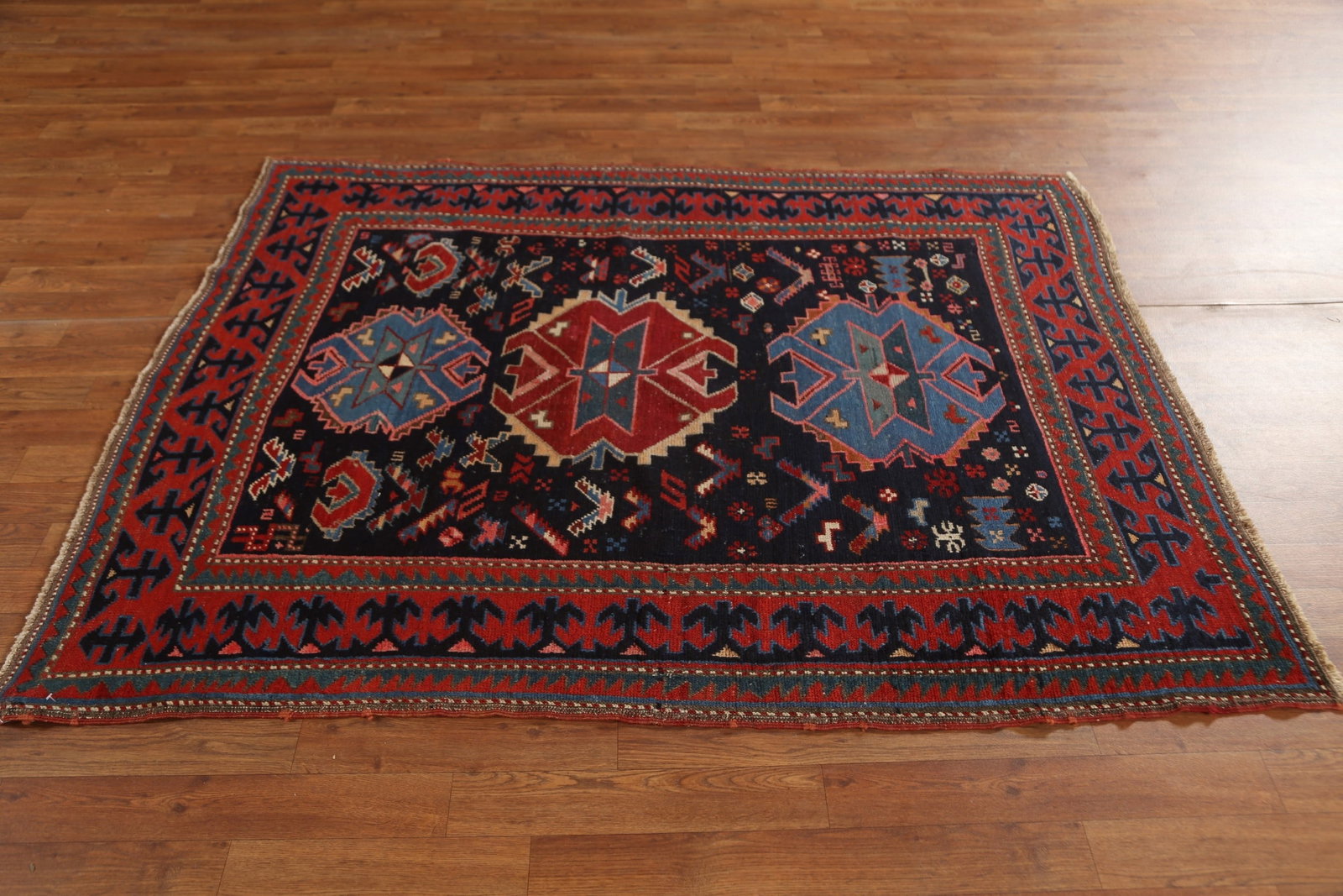 Pre-1900 Antique Caucasian Vegetable Dye Area Rug 4x6 - 15