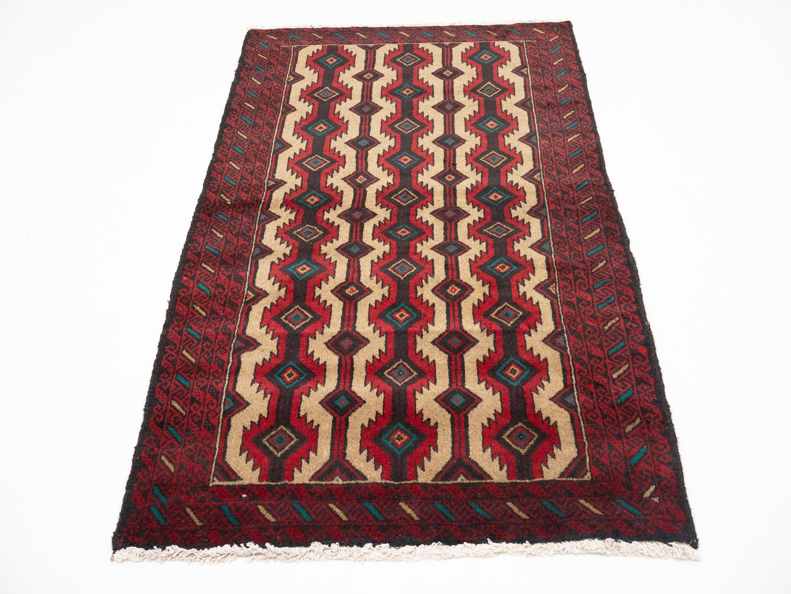 Vintage Beige Tribal 3'6X5'8 Balouch Persian Rug - 2