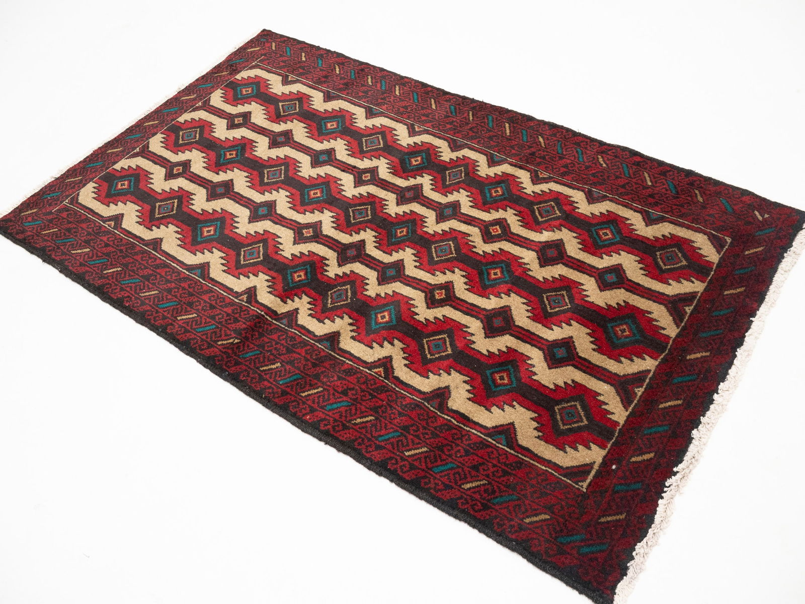 Vintage Beige Tribal 3'6X5'8 Balouch Persian Rug - 3