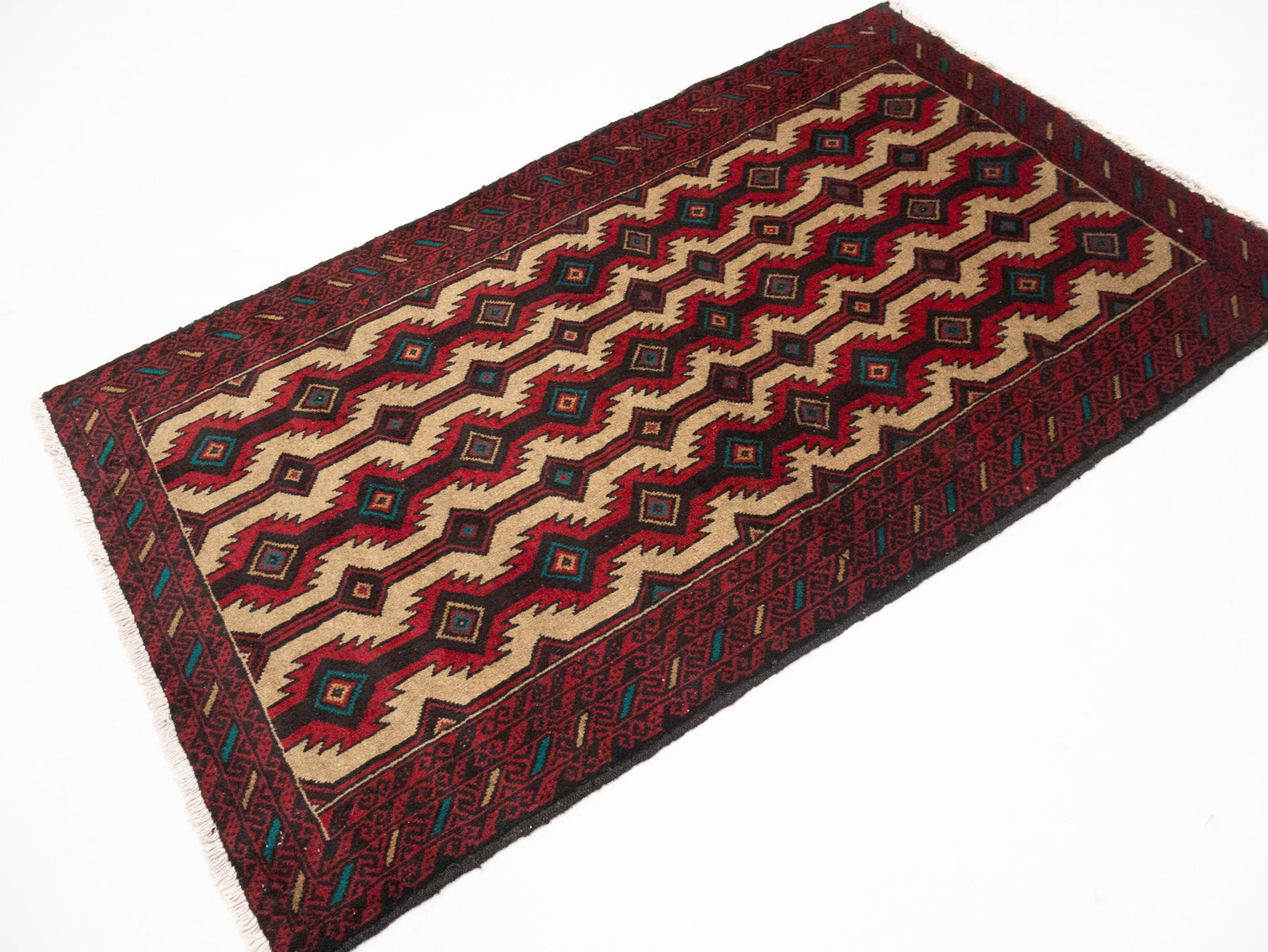 Vintage Beige Tribal 3'6X5'8 Balouch Persian Rug - 4