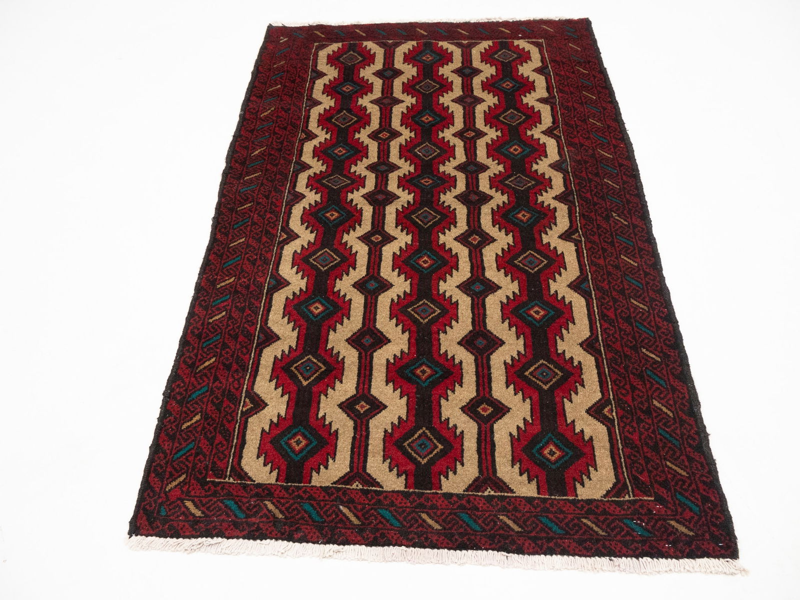 Vintage Beige Tribal 3'6X5'8 Balouch Persian Rug - 5