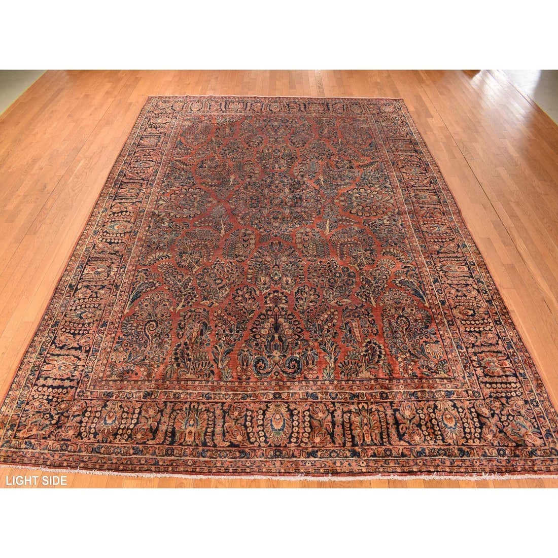 Cinnamon Red Antique Persian Sarouk Clean Hand Knotted Soft Wool Rug - 3