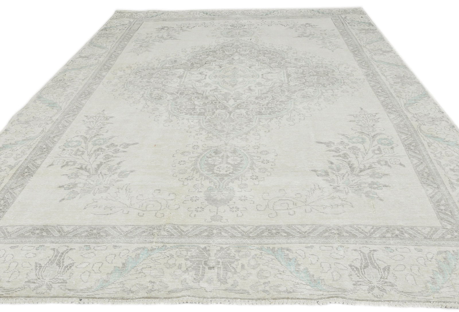 Antique Muted Beige Floral 9X12 Distressed Vintage Oriental Rug - 2