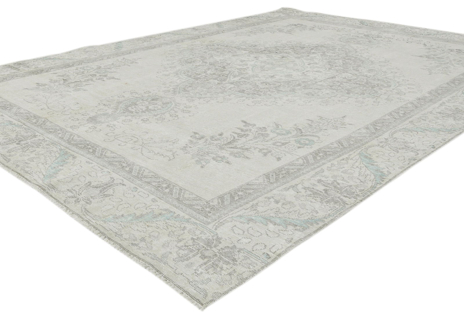 Antique Muted Beige Floral 9X12 Distressed Vintage Oriental Rug - 3