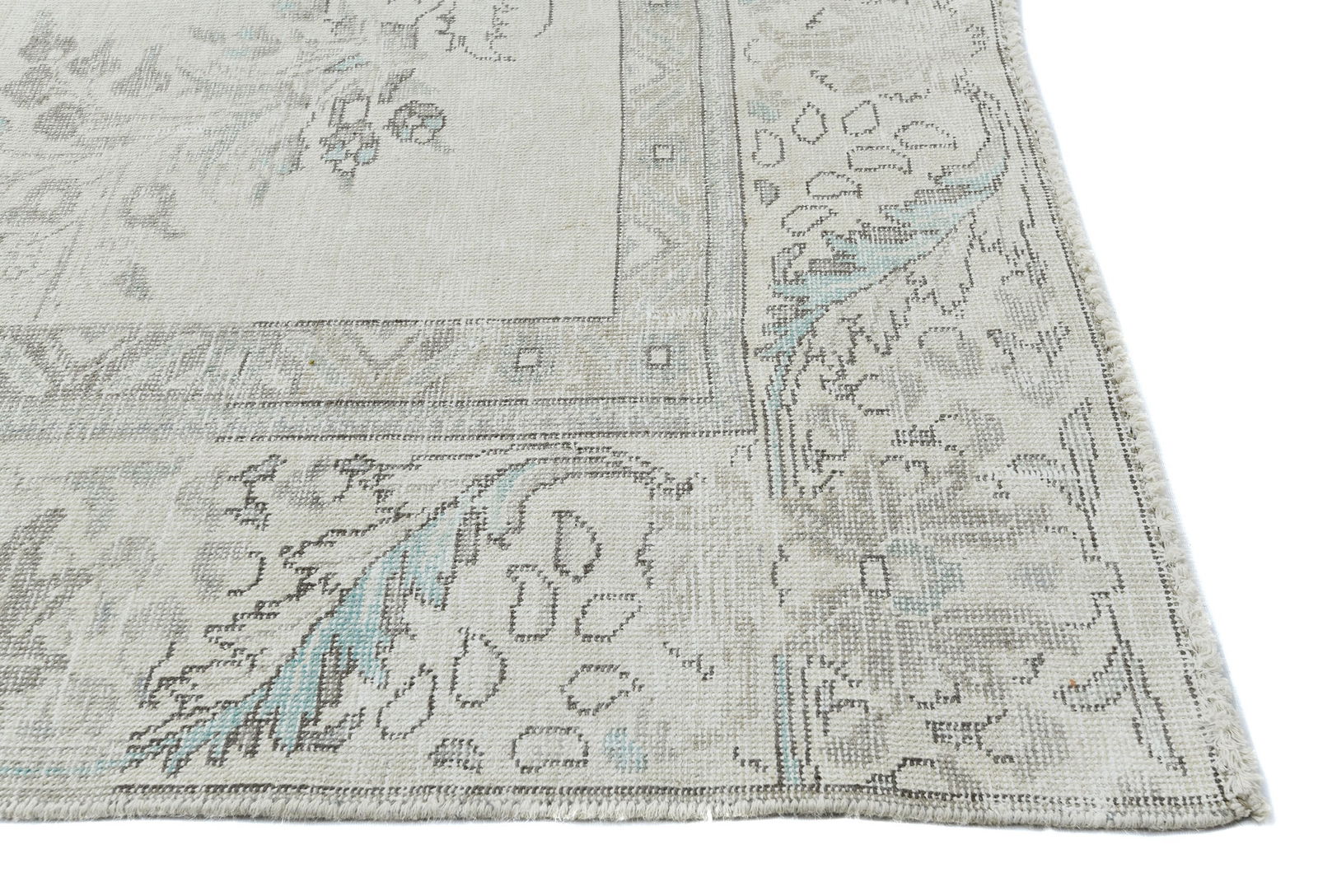 Antique Muted Beige Floral 9X12 Distressed Vintage Oriental Rug - 8