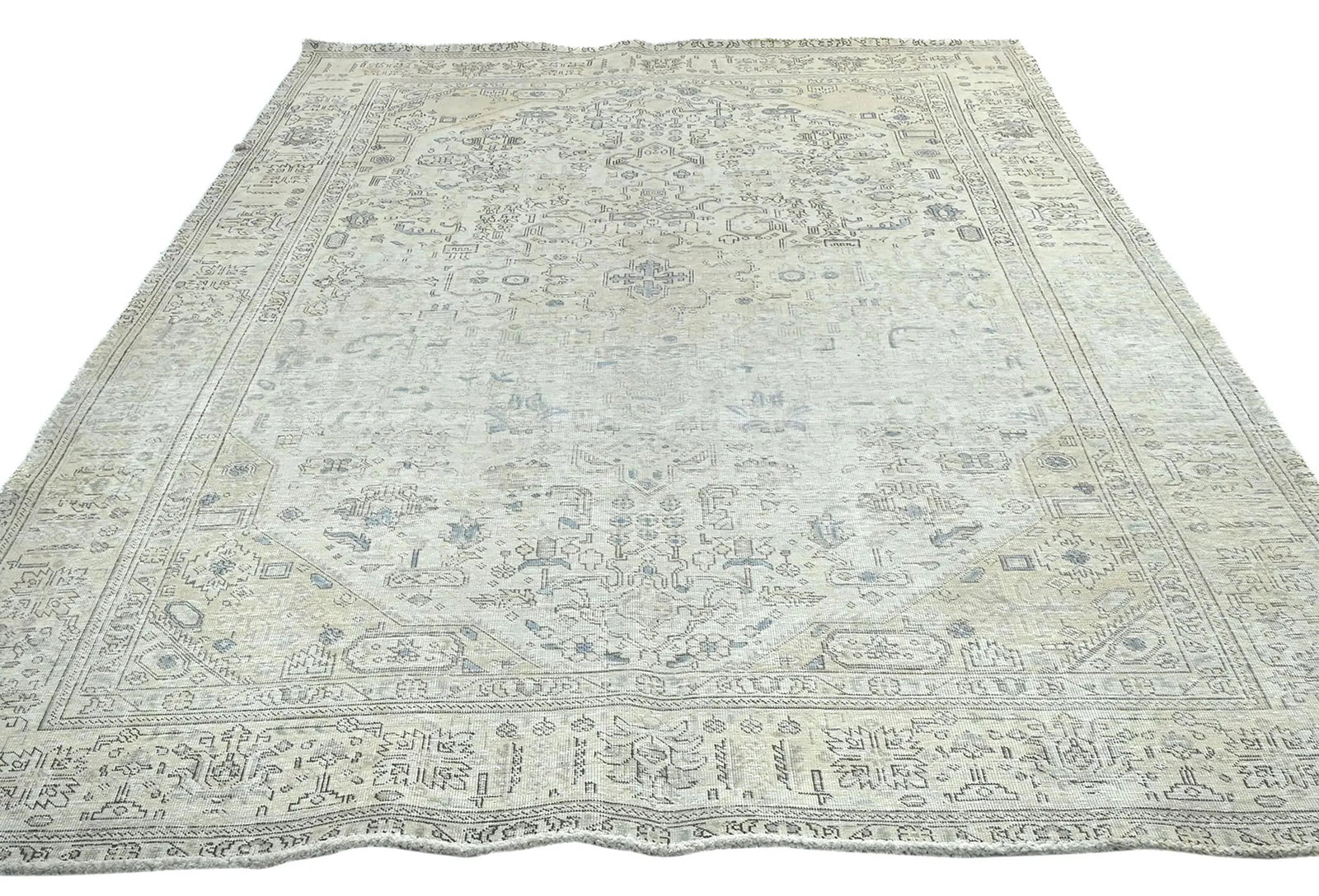 Antique Muted Beige Floral 7X10 Distressed Vintage Oriental Rug - 8
