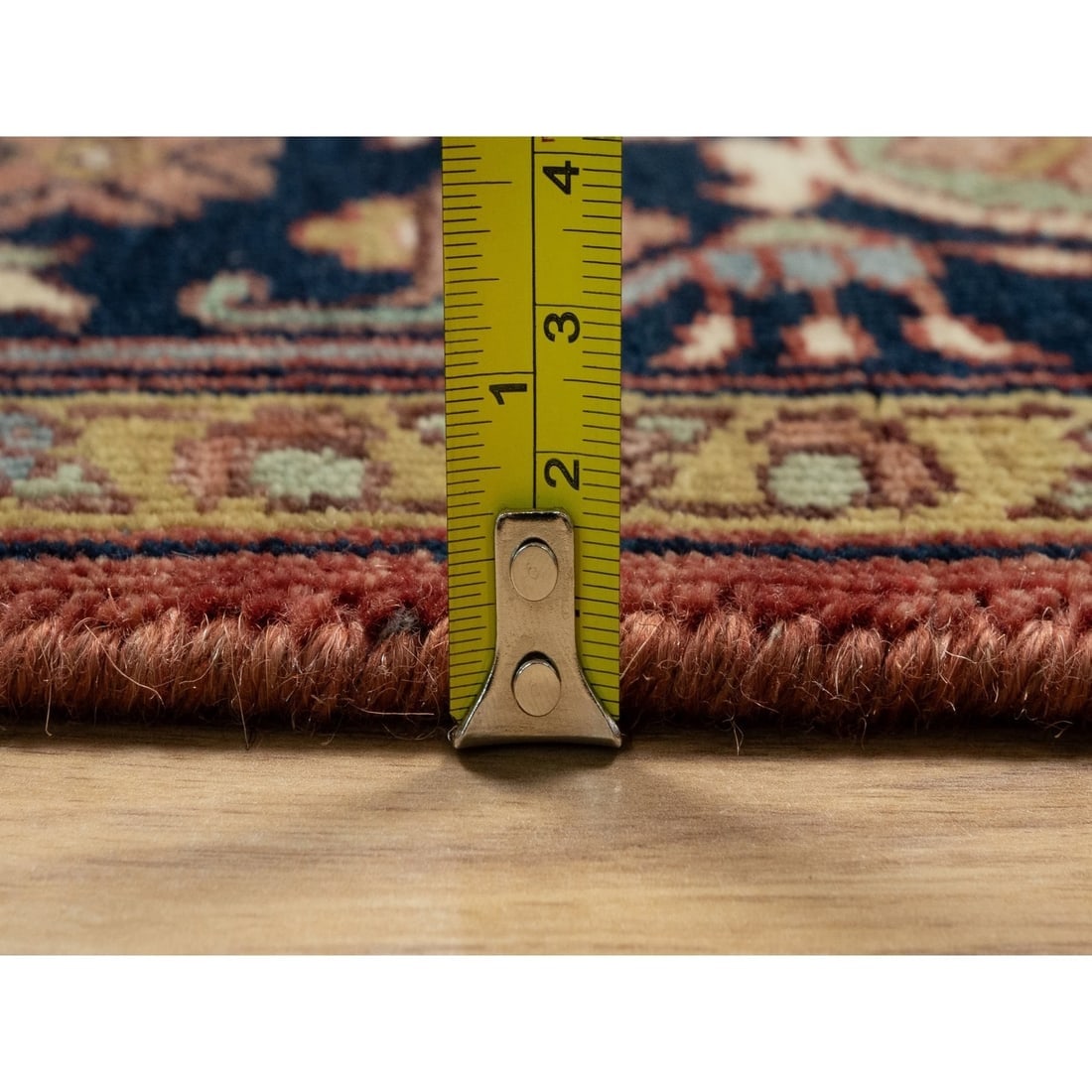 Red Antiqued Fine Heriz Re-Creation Soft Wool Hand Knotted Square Rug - 10