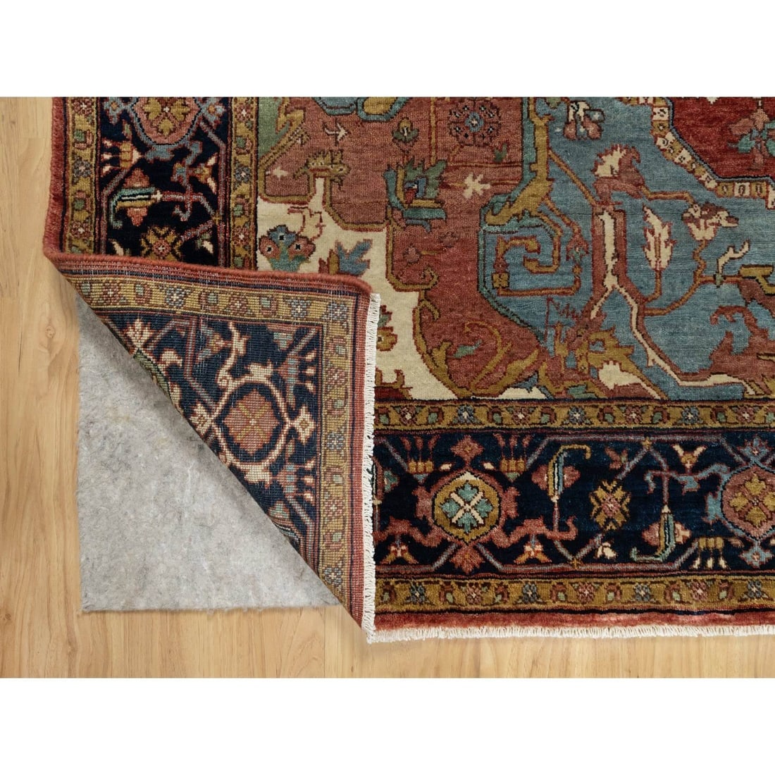 Red Antiqued Fine Heriz Re-Creation Soft Wool Hand Knotted Square Rug - 4