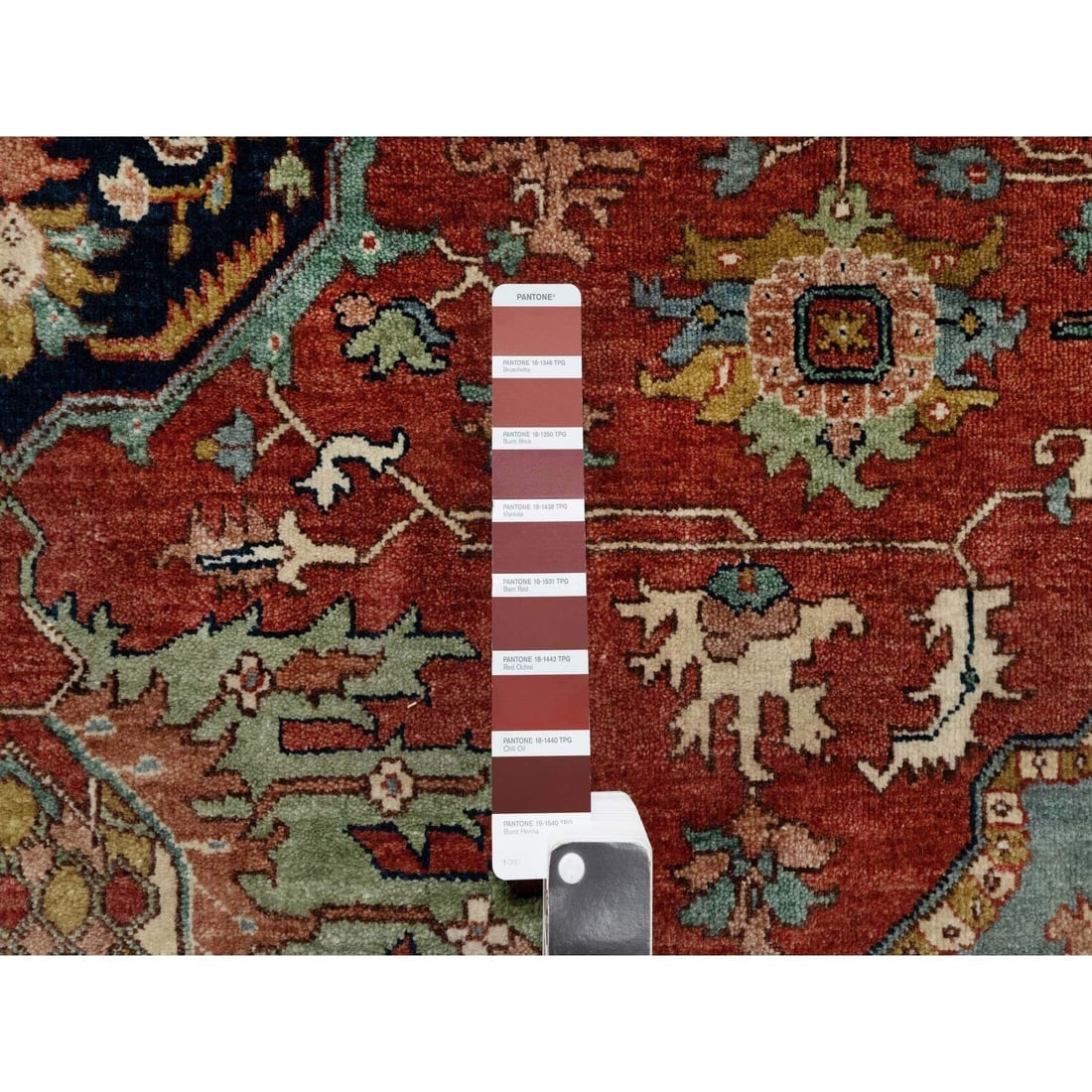 Red Antiqued Fine Heriz Re-Creation Soft Wool Hand Knotted Square Rug - 7