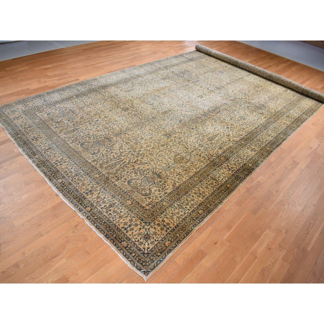 Brown, Antique Indo Kerman Hand Knotted Wool 250 KPSI Runnner Rug - 4