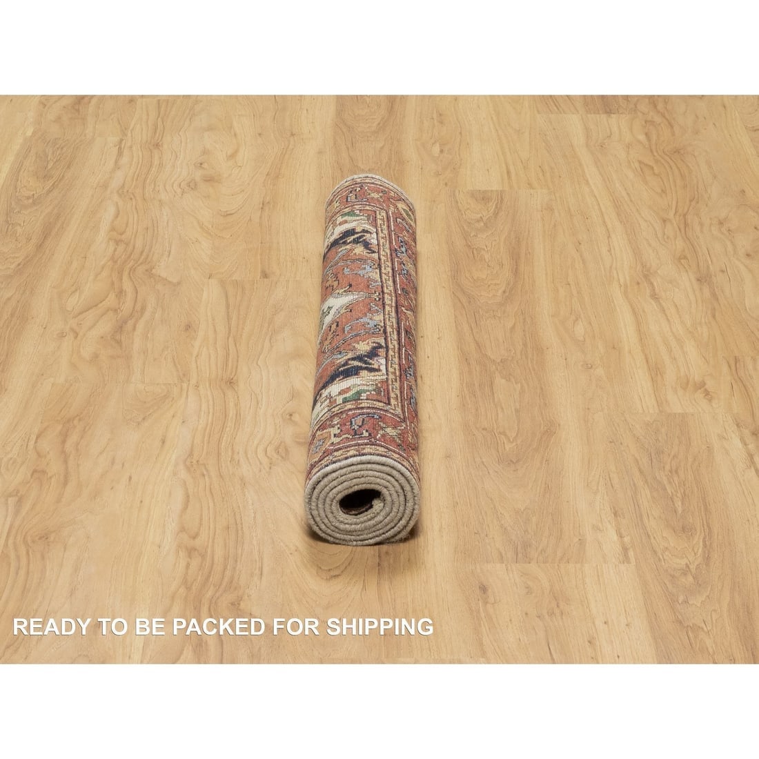 Chiffon Ivory Antiqued Fine Heriz Re-Creation Hand Knotted Wool Rug - 6