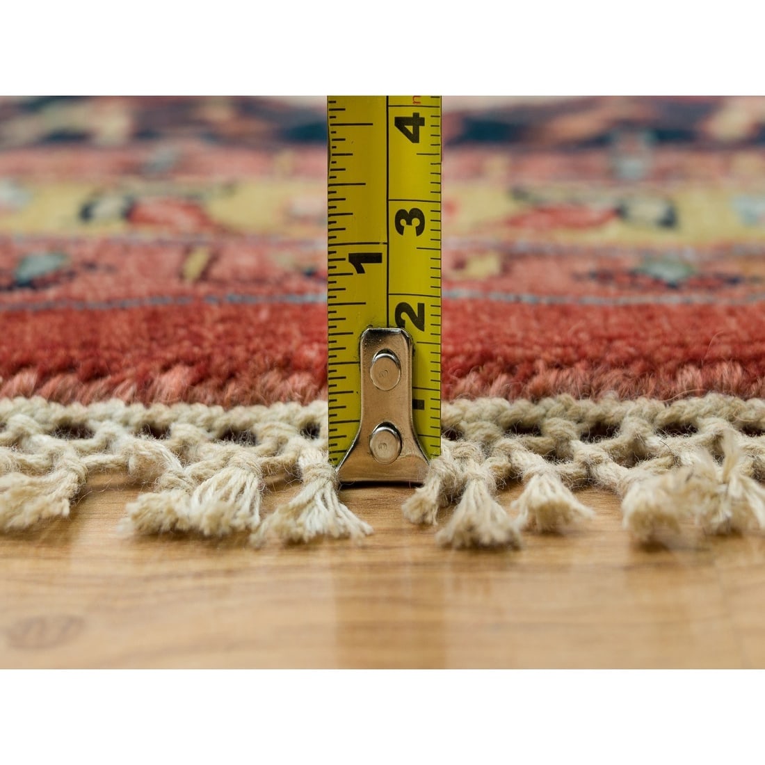 Red Hand Knotted Antiqued Fine Heris Re-Creation 100% Wool Round Rug - 10