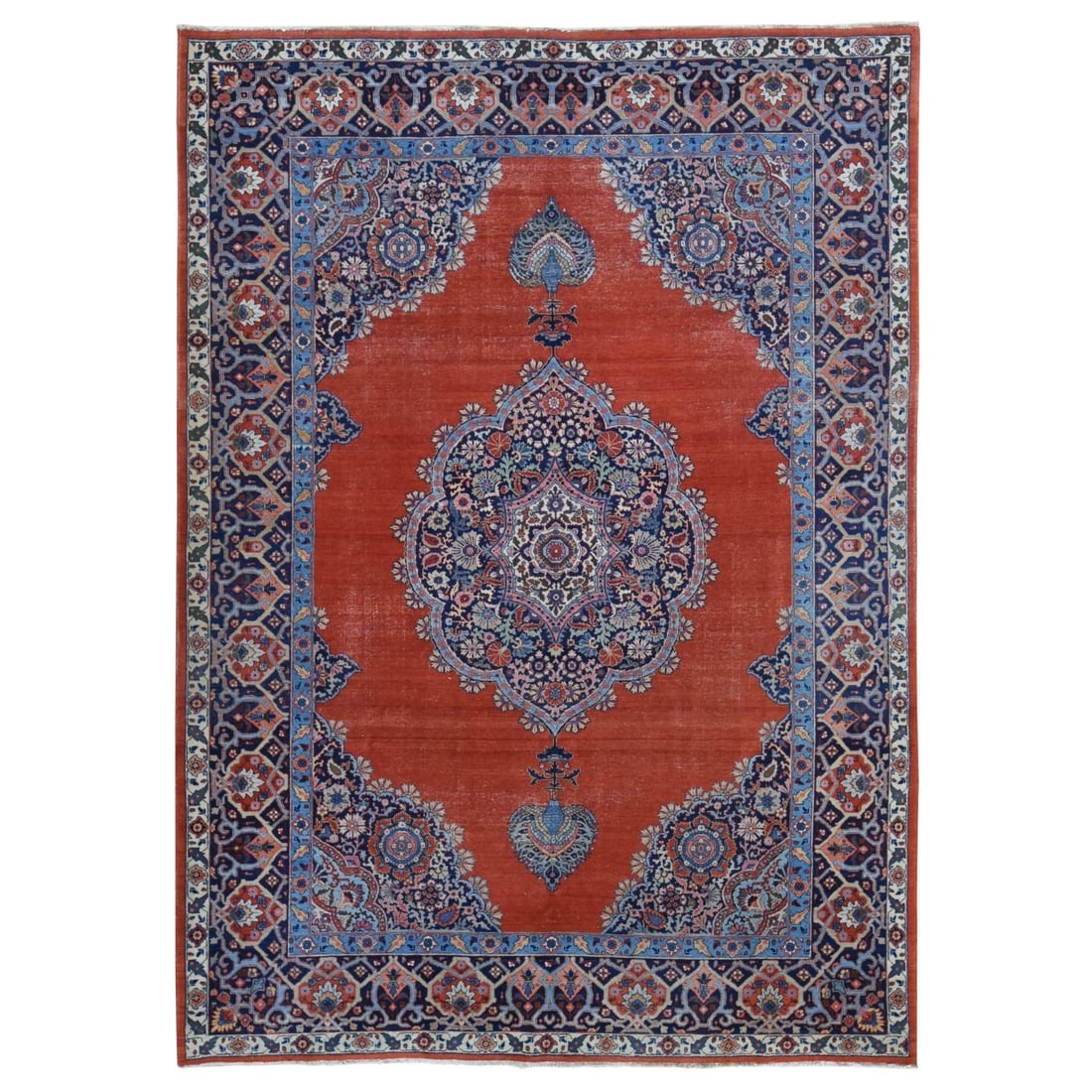 Orange Antique Persian Tabriz Medallion Design Hand Knotted Wool Rug: Title: Orange Antique Persian Tabriz Medallion Design Hand Knotted Wool RugDescription: This is a truly genuine one-of-a-kind. It has been Knotted for months and months in the centuries-old weaving