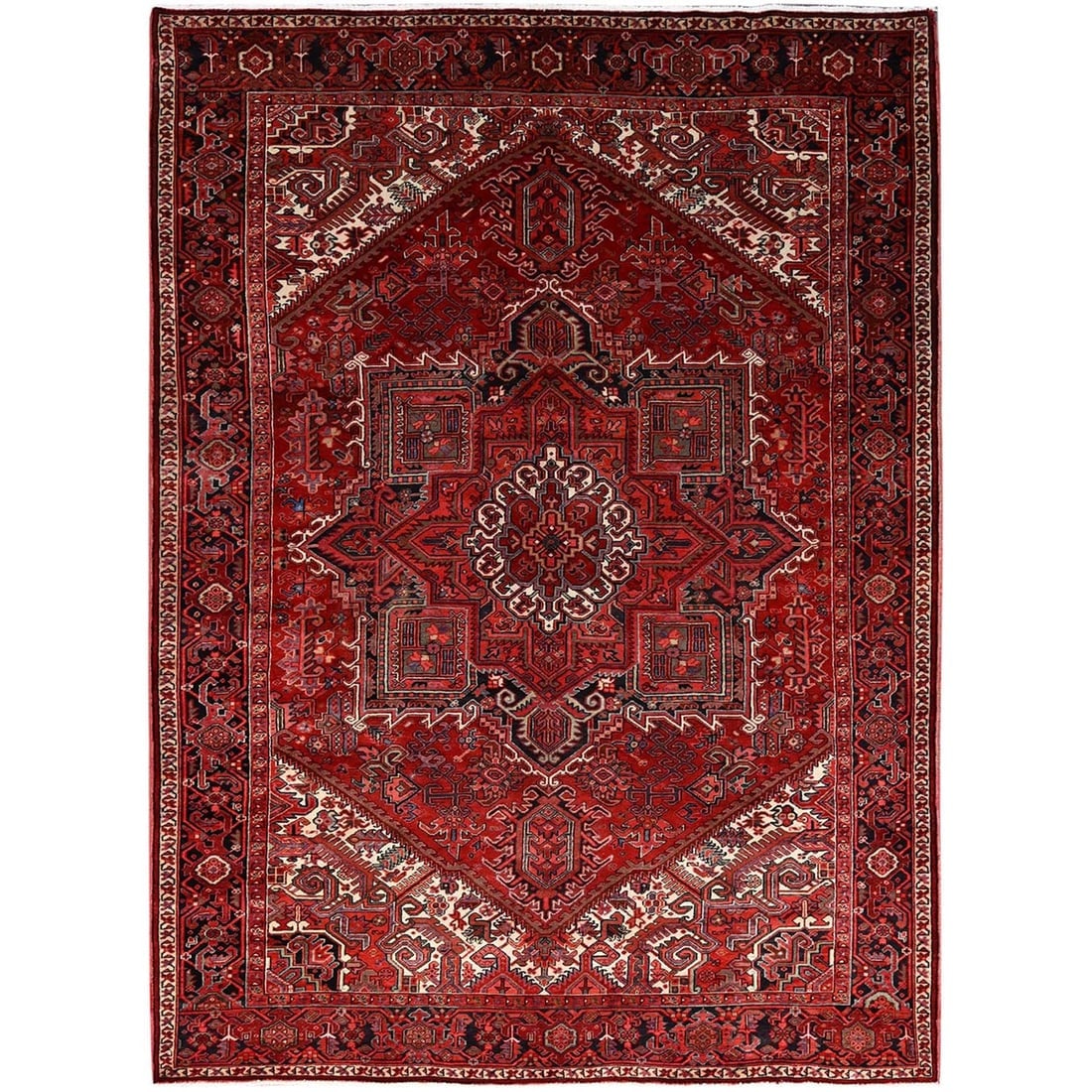 Garnet Red Antique Village Motifs Heris Wool Hand Knotted Oriental Rug (1 of 11)