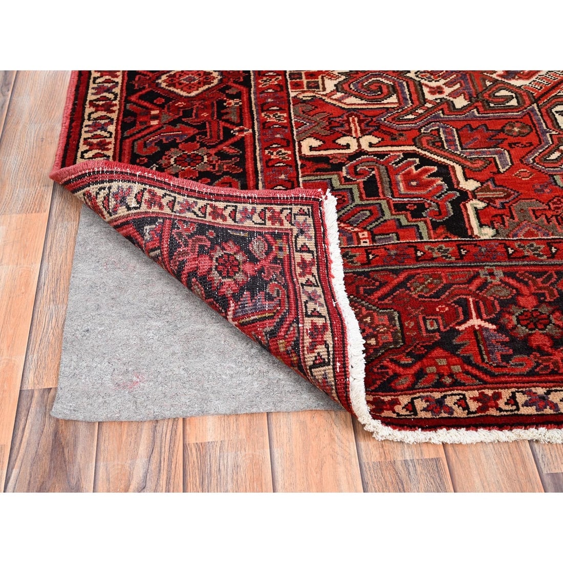 Garnet Red Antique Village Motifs Heris Wool Hand Knotted Oriental Rug - 4
