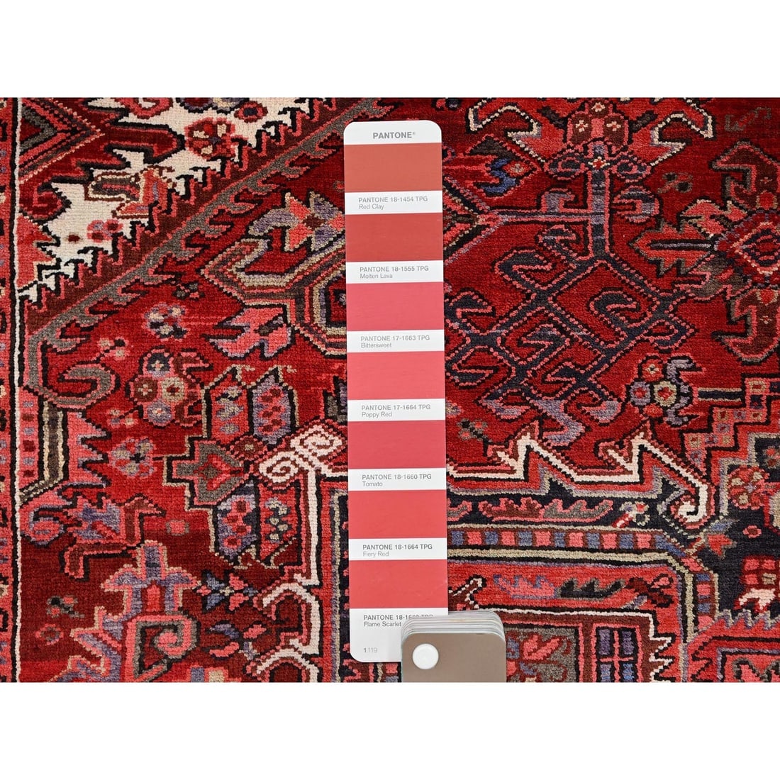 Garnet Red Antique Village Motifs Heris Wool Hand Knotted Oriental Rug - 7