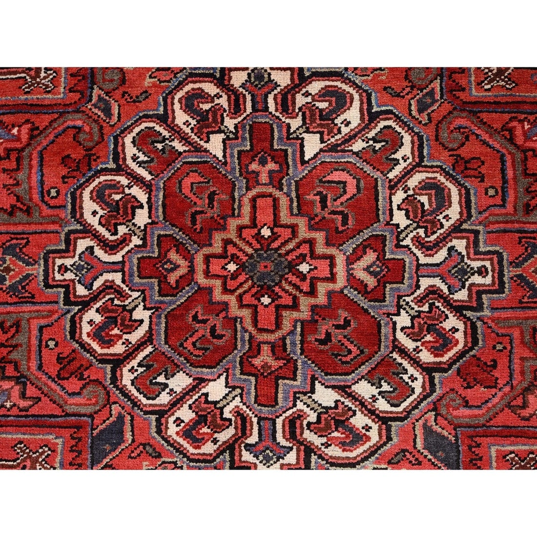 Garnet Red Antique Village Motifs Heris Wool Hand Knotted Oriental Rug - 8