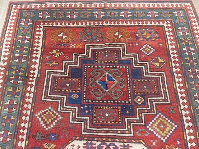 Antique Three medallions Kazak Caucasian Rug-3082 - 5