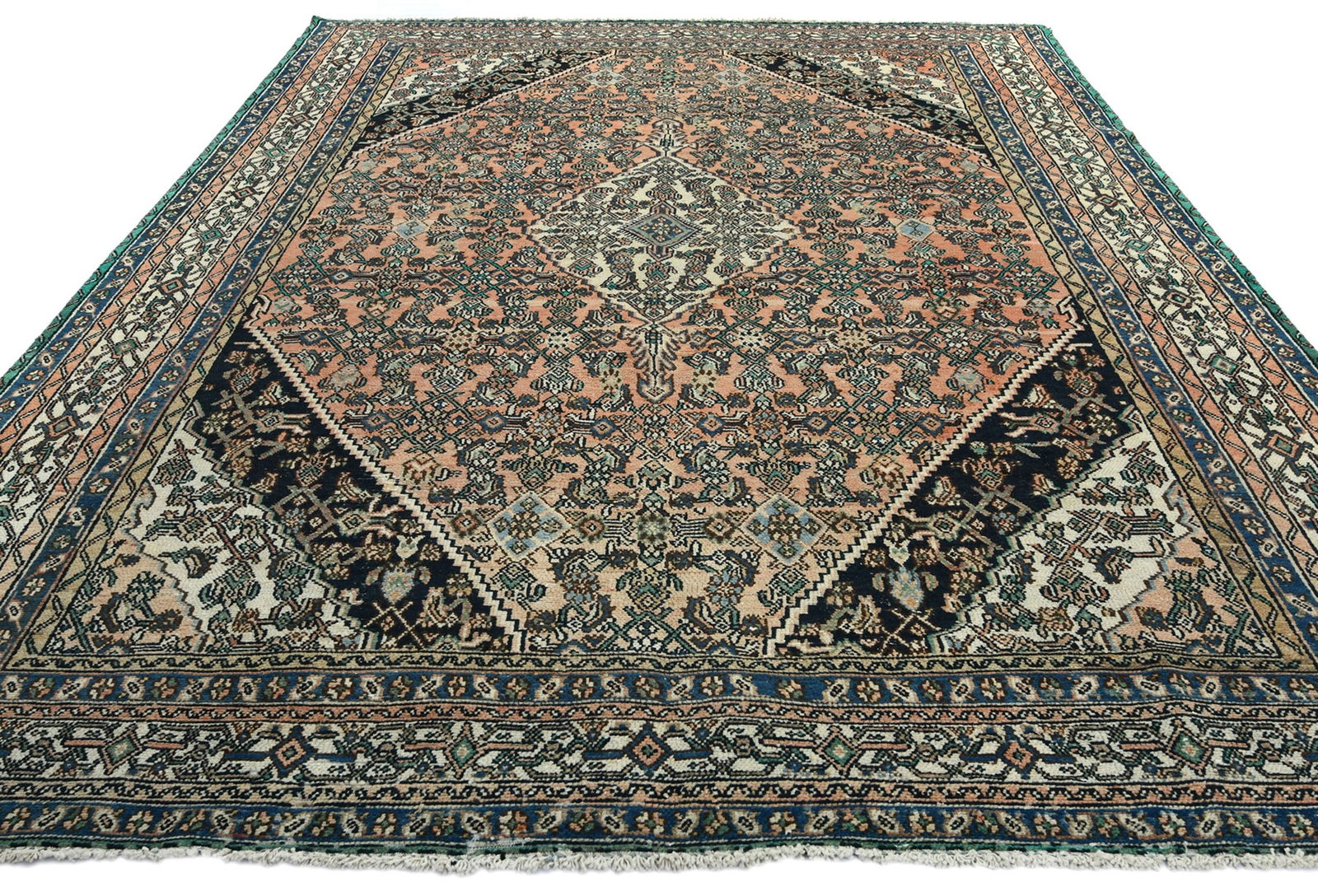 Semi Antique Peach Orange Tribal 8X11 Vintage Oriental Rug - 9