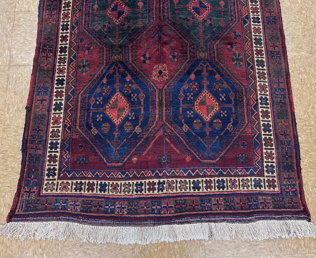 Hand-Knotted Antique Persian Afshar Maroon Wool Tribal Oriental Area Rug 4'2" x 6'5" - 2